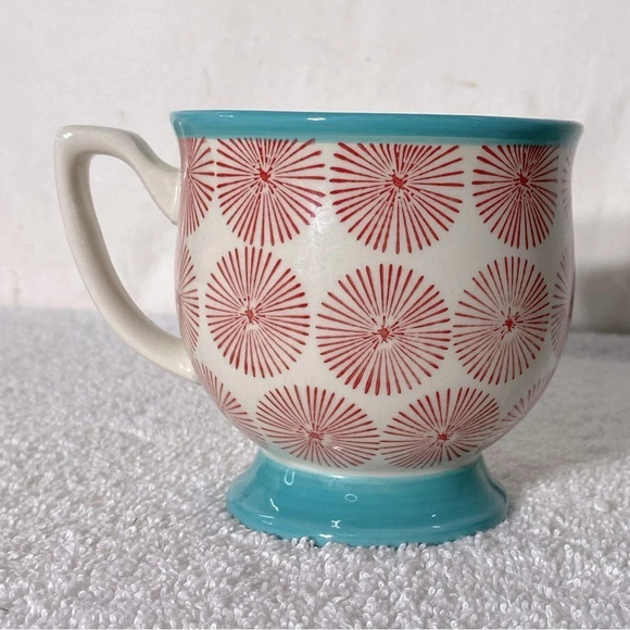 The Pioneer  Woman Starburst Footed Hot Chocolate Coffee Cup Mug Turquoise Red - Picture 3 of 8